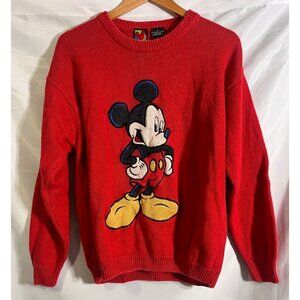 Disney Mickey Mouse Sweater Sz L Red Disneyland